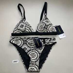 Piombo Bikini Set Black Tan  Geometric Medium Women’s Beachwear 2 Piece New